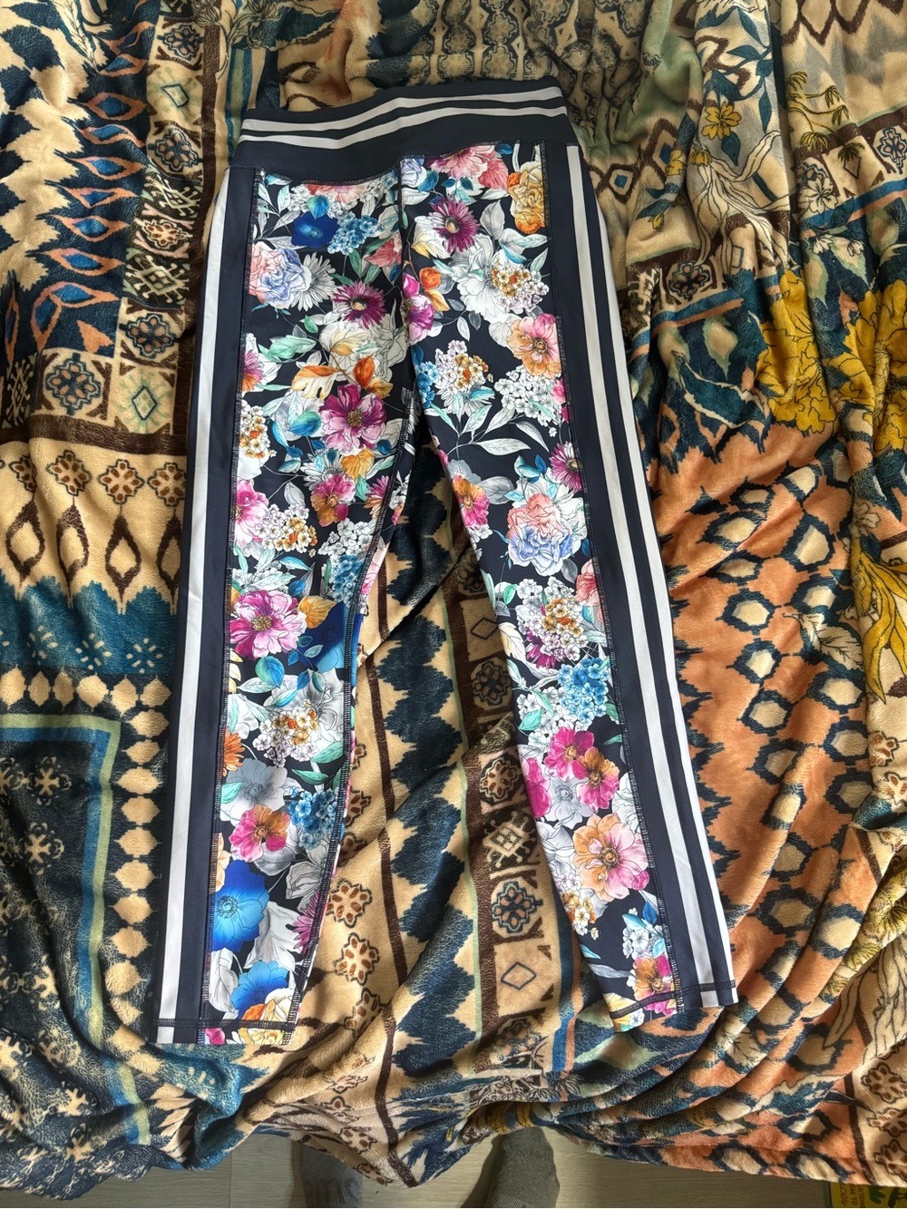 Johnny Was Floral Stripe Side Women’s Leggings - Black Multi